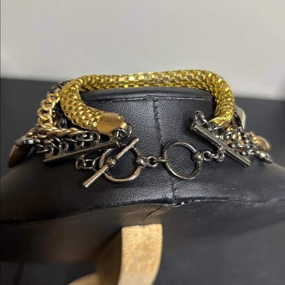 Rocker Chic Multi Tone Chain Statement Bracelet